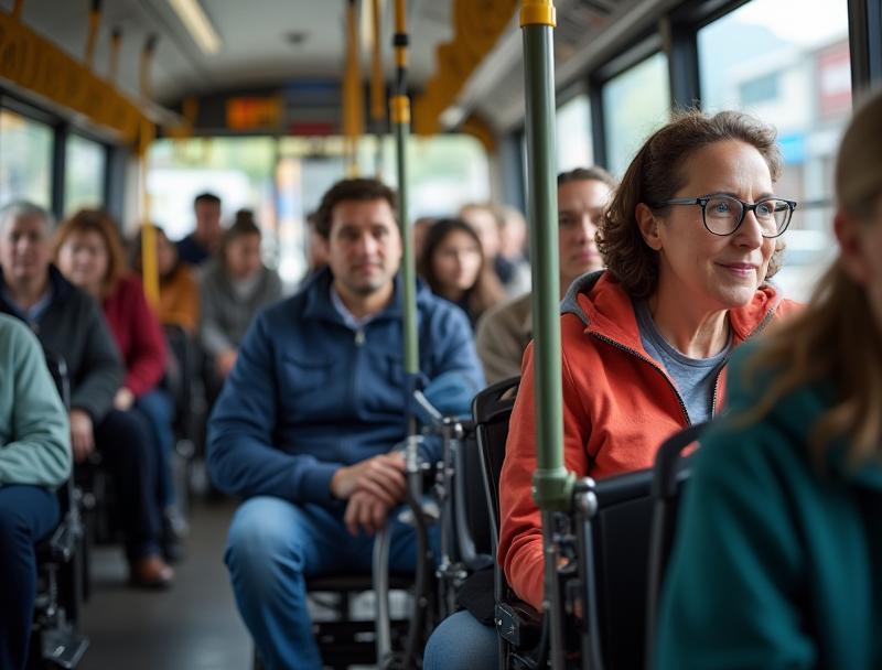 Diverse community members using accessible transport